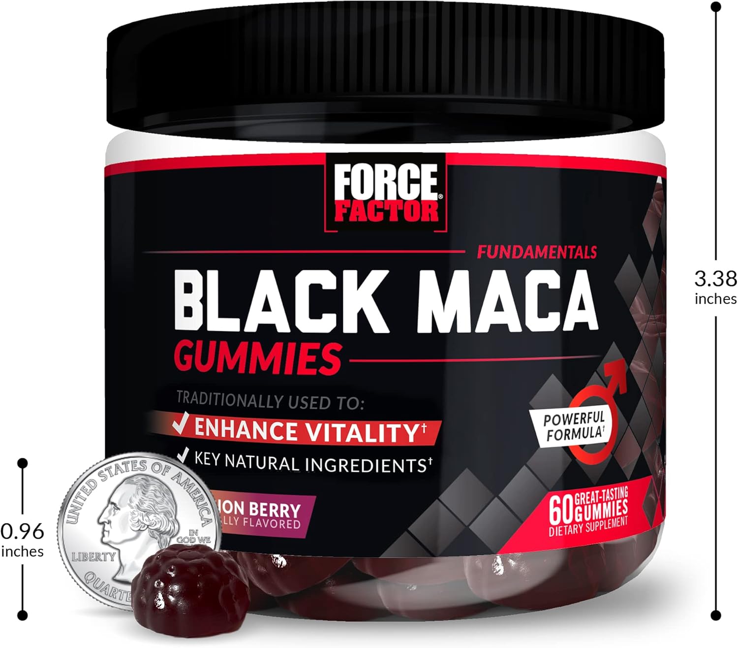 Force Factor Gomitas de maca negra, paquete de 2, raíz de maca negra para mejorar la vitalidad masculina, aumentar la energía y la fuerza, con