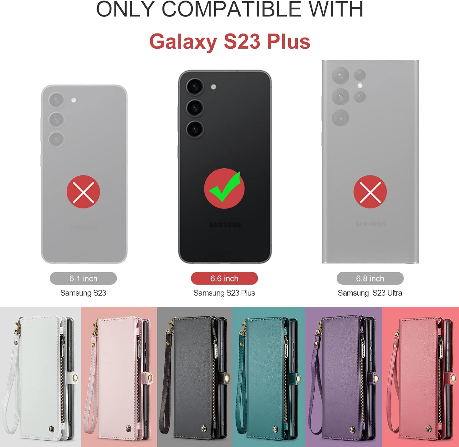 ASAPDOS Funda tipo cartera para Samsung Galaxy S23 Plus, correa de piel sintética de gamuza retro con cierre magnético, bloqueo RFID, tarjetero y