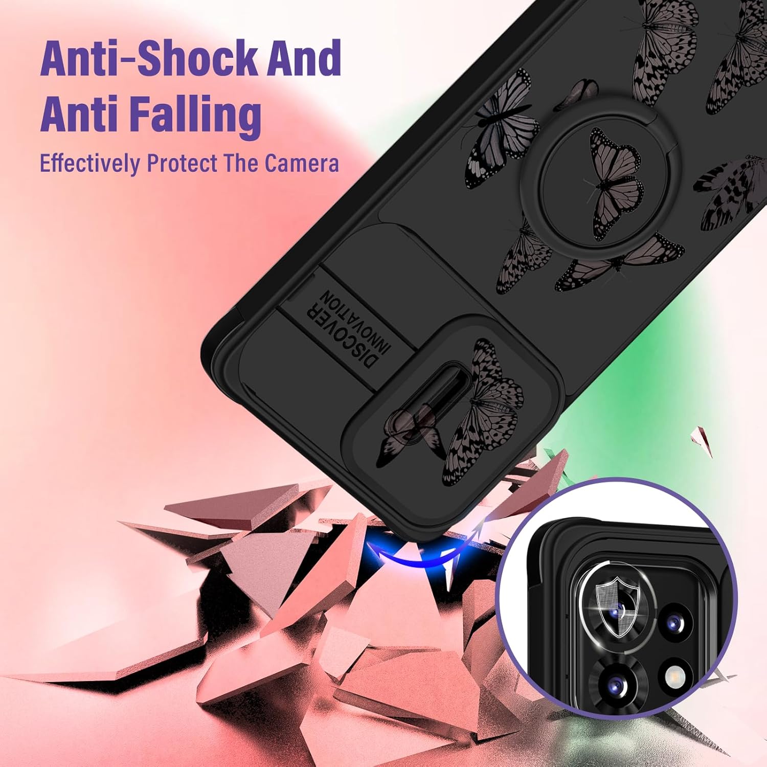 Funda 2 en 1 para Motorola Edge Plus 2023 con diseño de mariposas para mujeres, linda funda de teléfono para niñas, diseño de mariposas negras con
