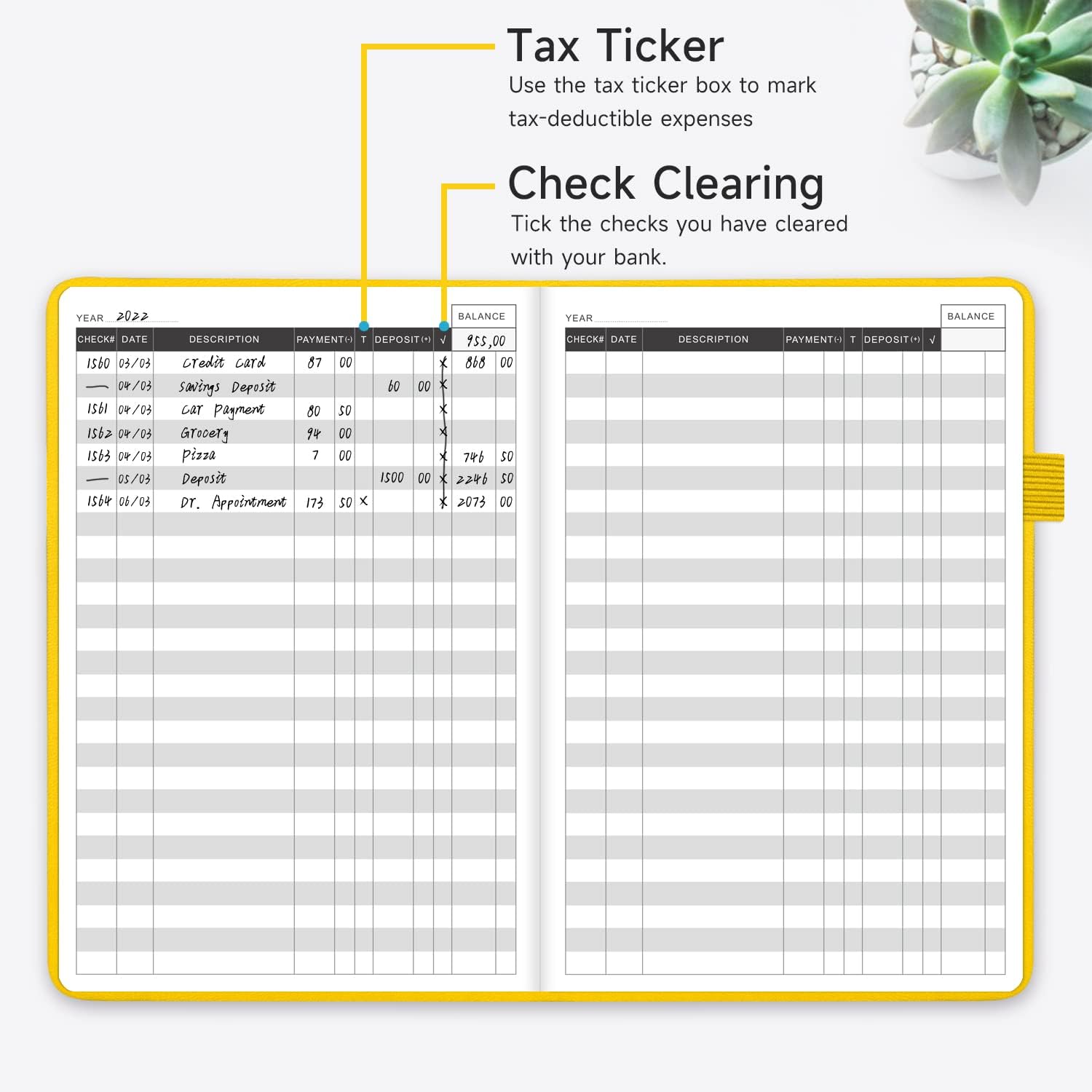 Registro de cheques – Registros de cheques elegantes para chequera personal con registros de cheques y transacciones, registro de chequera de tapa
