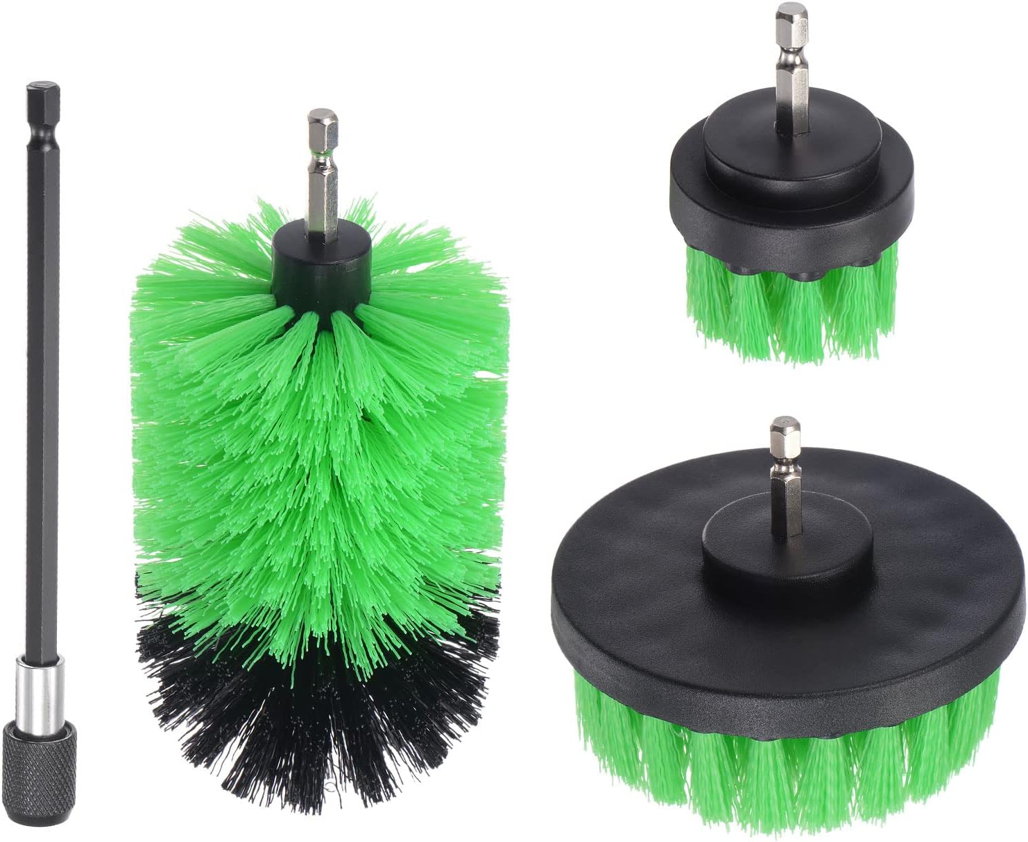Juego de brochas de taladro (2″3.5″4″) Kit de limpieza multiusos para lechada, piso, bañera, azulejos, con eje de extensión, verde