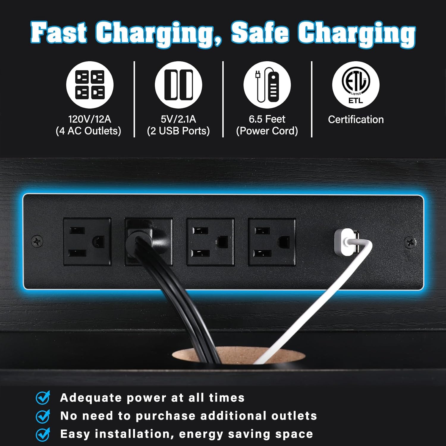 TC-HOMENY Soporte de acuario de 10 a 29 galones con estación de carga y agujeros para cables, soporte de metal para pecera con gabinete de