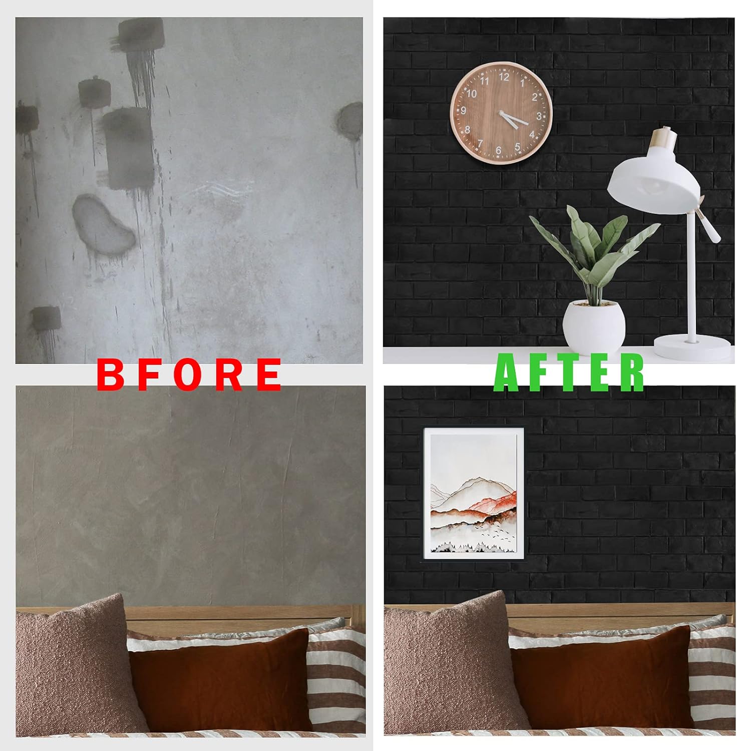 20paneles autoadhesivos 3D impermeables para pared, con ladrillos negros, se pueden pintar, papel tapiz con ladrillos falsos, paneles para