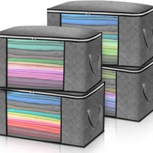 Bolsas de almacenamiento grandes de 90 litros, paquete de 4 organizadores plegables de armario y almacenamiento con asas duraderas, tela gruesa para Bolsas de almacenamiento grandes de 90 litros, paquete de 4 organizadores plegables de armario y almacenamiento con asas duraderas, tela gruesa para