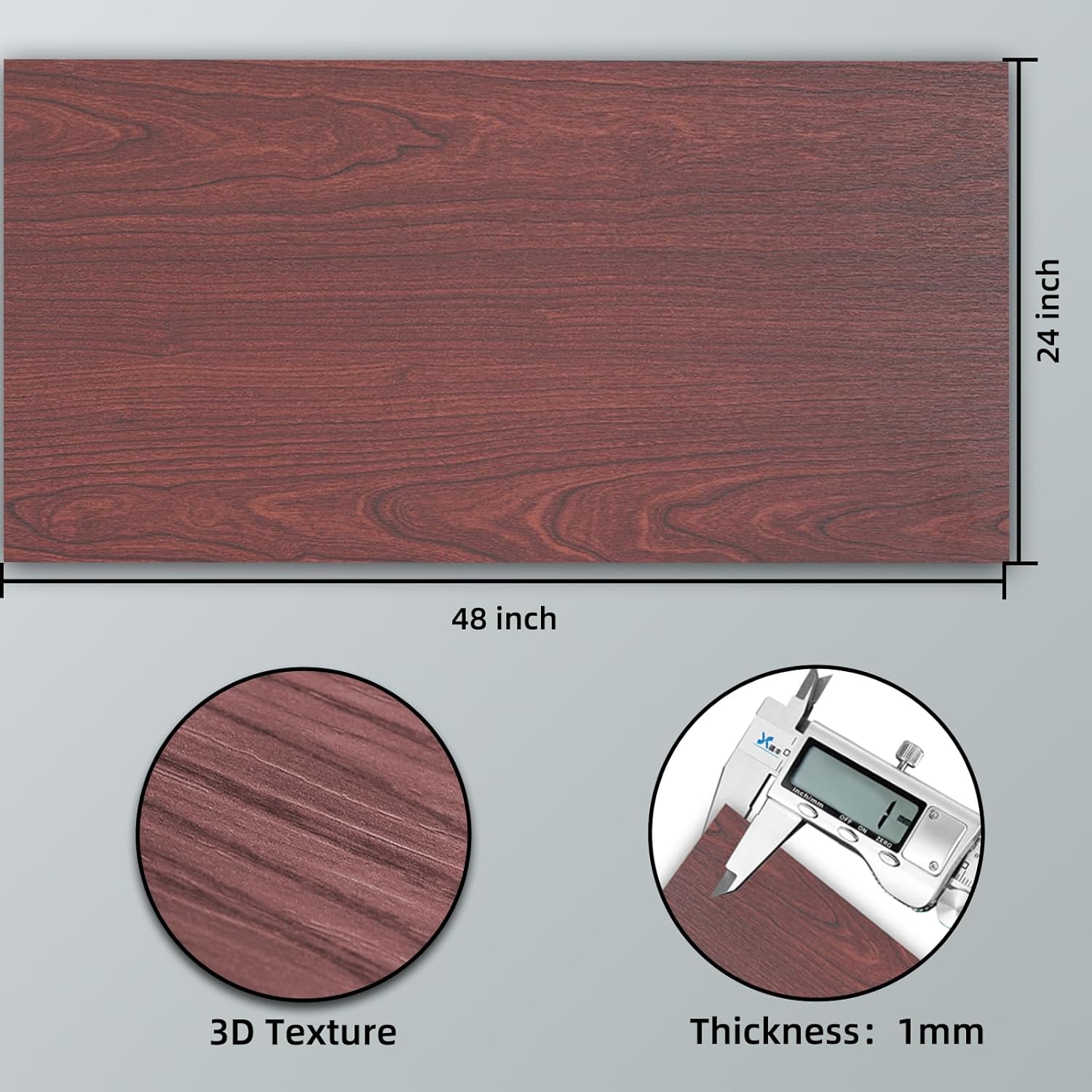 ZYJT Chapa de madera de cerezo, laminado de textura 3D de 24 x 48 pulgadas, no pegado, flexible, duradero, paneles de chapa de madera de PVC para