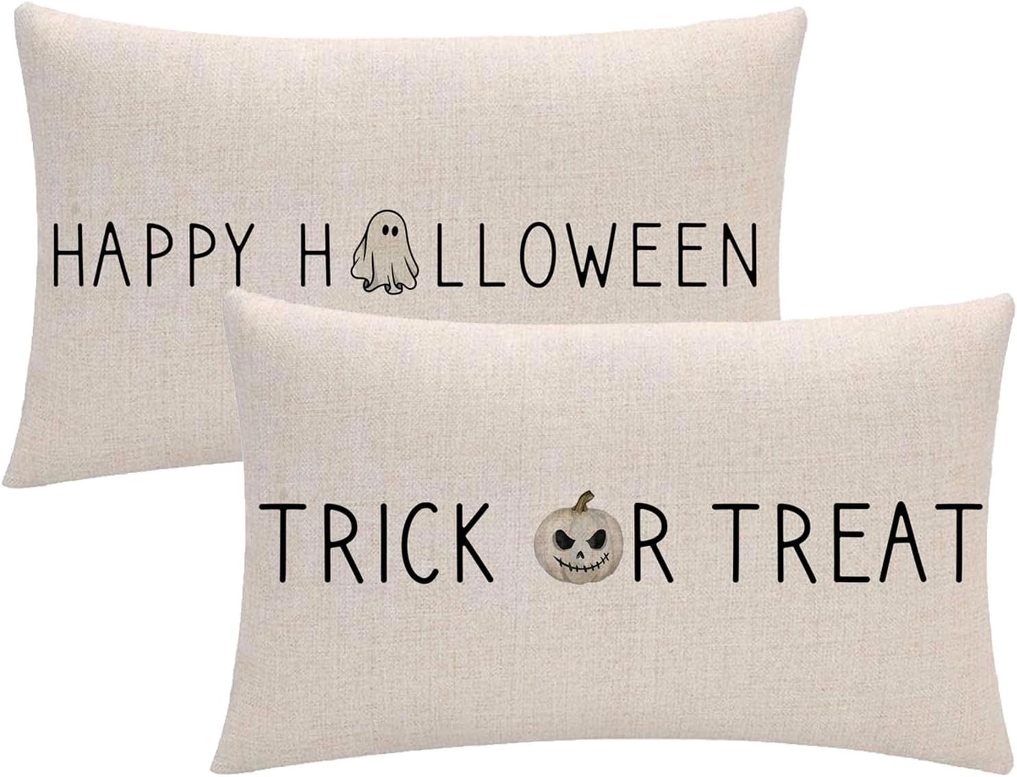 Paquete de 2 fundas de almohada rectangulares con diseño de calabaza fantasma de Halloween, truco o trato, fundas de cojín de cintura para