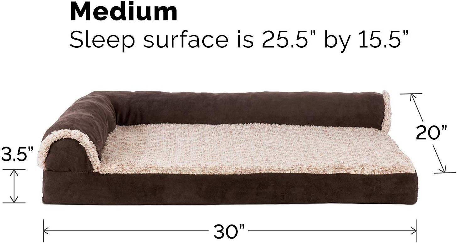 Furhaven – Cama ortopédica de espuma para perros, de piel sintética y gamuza, en forma de L, en dos tonos, estilo caja de huevos, espresso, talla M