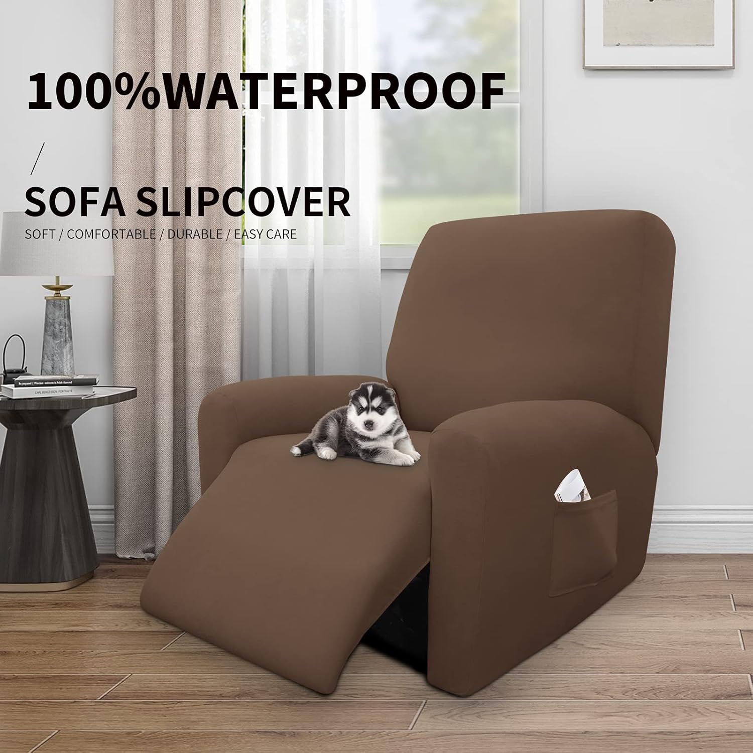 Easy-Going Funda reclinable 100% impermeable doble, elástica, suave, para perros, funda de sofá para sofá reclinable, protector de muebles a prueba