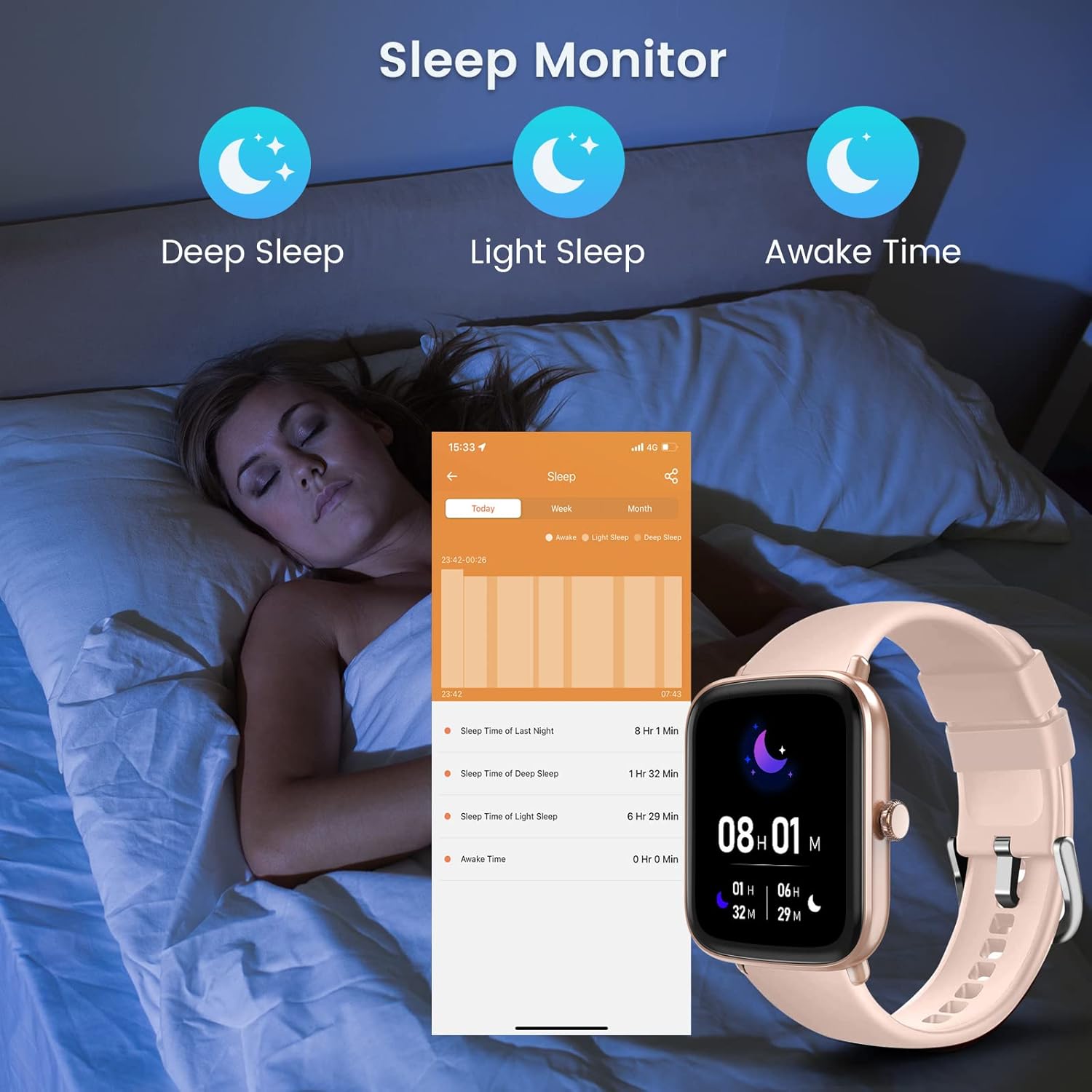 Reloj inteligente, rastreador de actividad física con monitor de sueño de oxígeno en sangre y frecuencia cardíaca, reloj inteligente de pantalla