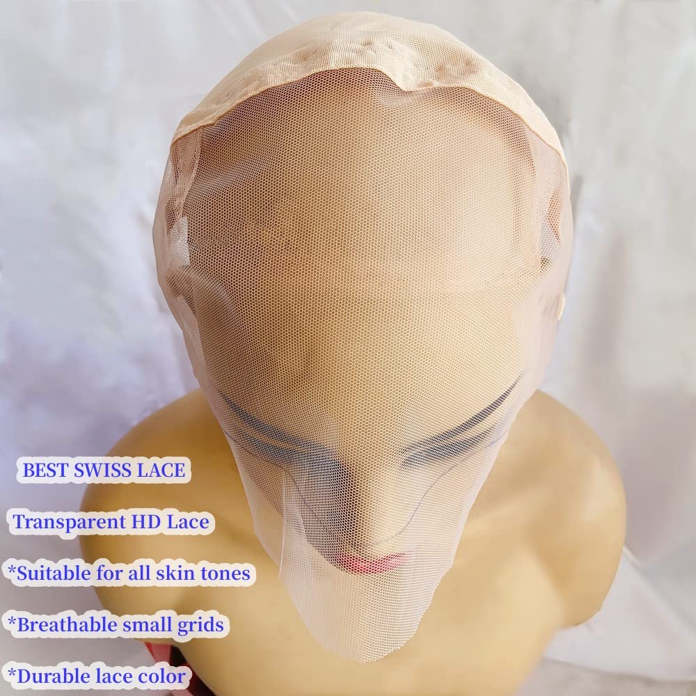 FENJUN HAIR Gorras de peluca de encaje completo para hacer pelucas con correas ajustables, color de encaje transparente suizo y tamaño mediano, sin