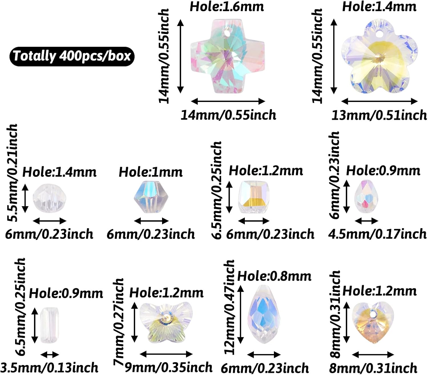 Beadthoven – 400 cuentas de cristal transparente, surtido de cuentas de vidrio transparente para hacer joyas, cuentas de Rondelle facetadas, cuentas