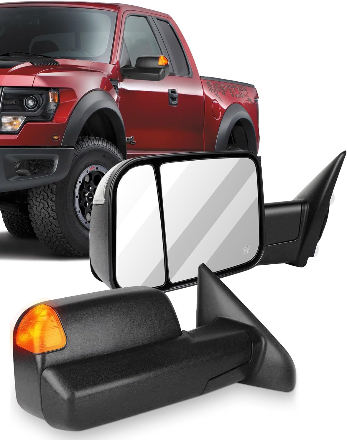 ECCPP, espejos de remolque del lado del pasajero y conductor eléctricos térmicos para 2009-15 Ram 1500 Pickup, par de espejos laterales con luces de
