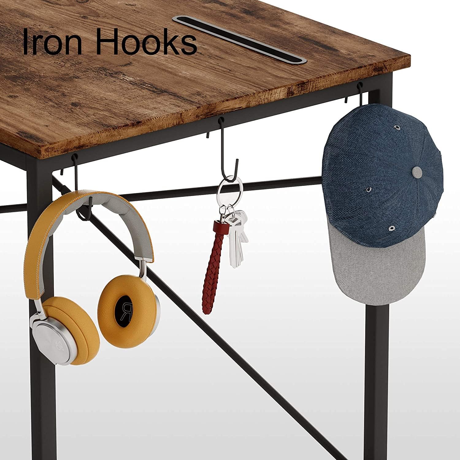 Bestier Escritorio de oficina para computadora con marco de acero, soporte para teléfono móvil y tableta, gancho para auriculares, patas ajustables