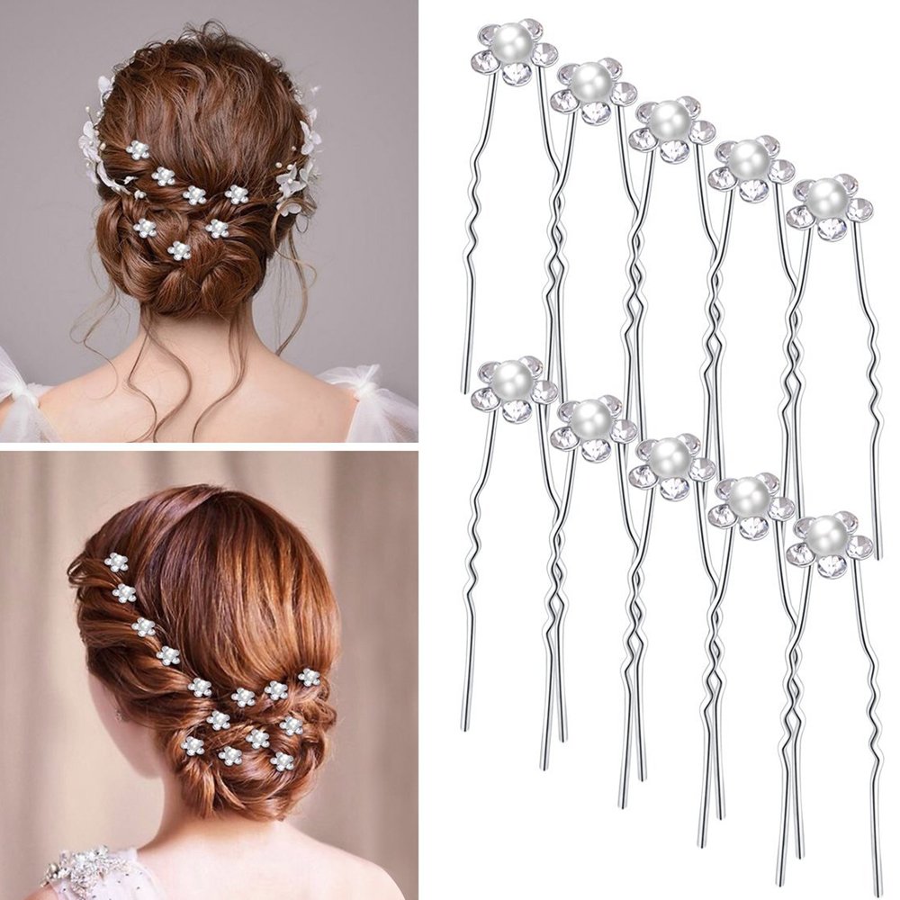 Vpang 20 piezas de horquillas para el pelo de cristal de perlas para boda, accesorios decorativos para el cabello (blanco)