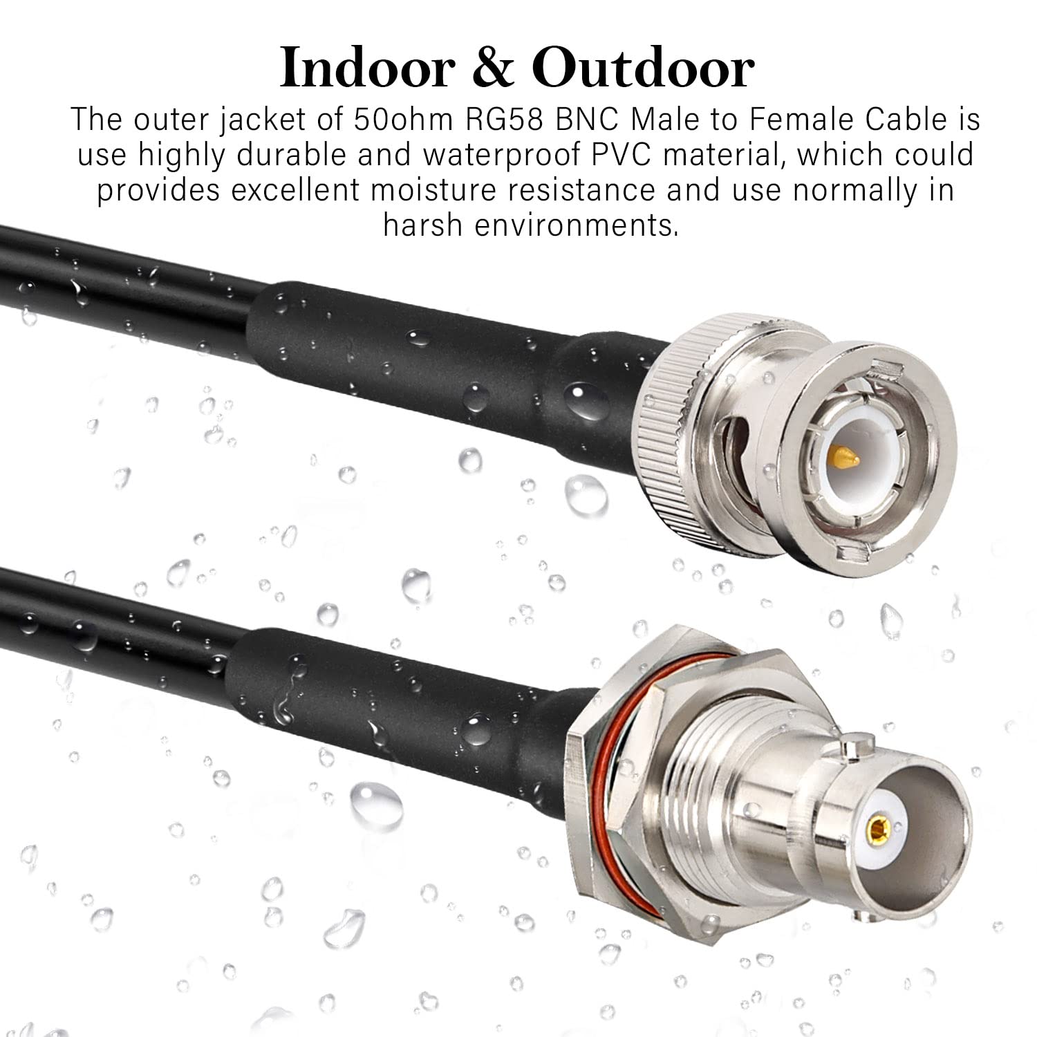 Cable BNC  2 unidades de 50 ohmios RG58 BNC macho a hembra Cable coaxial de mamparo de 2 pies de baja pérdida de antena Cable de extensión para