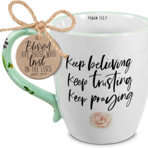 Lighthouse Christian Products Taza de café de cerámica con diseño floral verde de 19 onzas Lighthouse Christian Products Taza de café de cerámica con diseño floral verde de 19 onzas