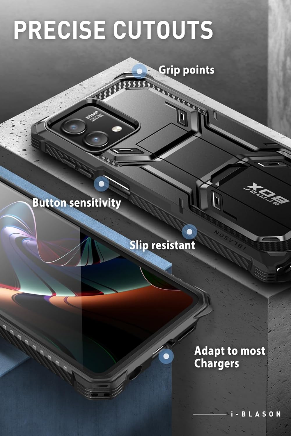 i-Blason Armorbox Lite – Funda para Moto G Stylus 5G (versión 2023) no para versión 4G20222021, 2 protectores de pantalla de vidrio templado Funda