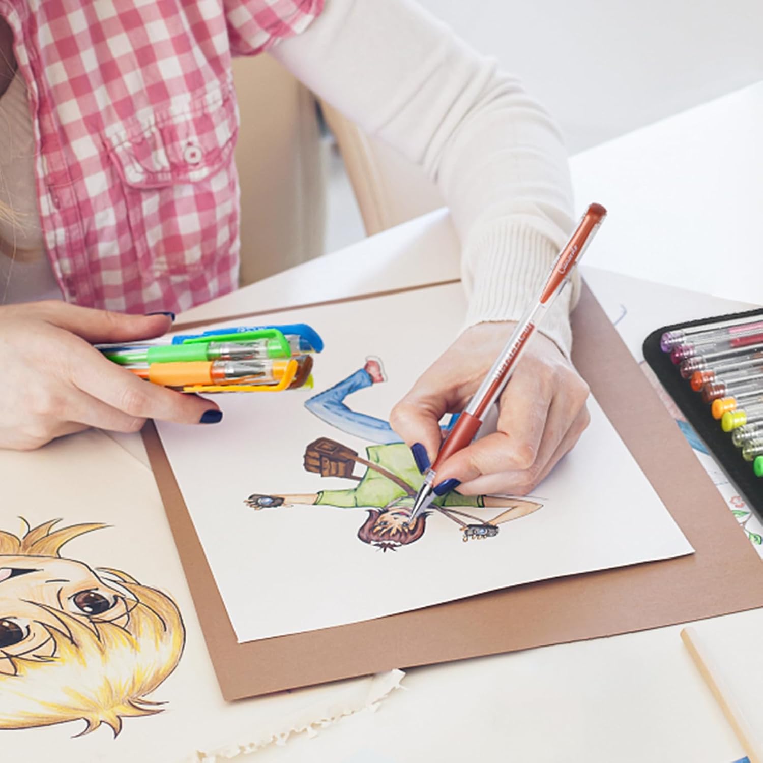 Bolígrafos de gel para colorear para adultos, paquete de 88 bolígrafos de gel con purpurina para artistas, 40% más de tinta con recambios a juego,
