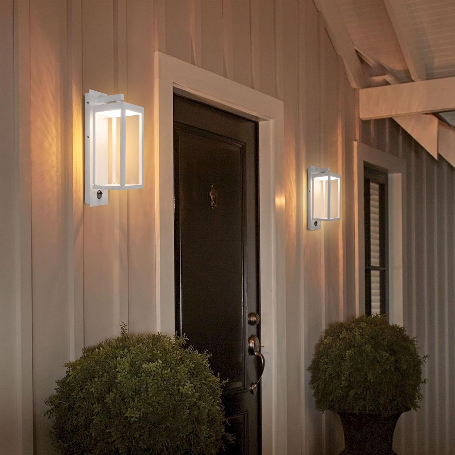Luces de pared con sensor de movimiento para exteriores, lámpara LED moderna de 15 pulgadas, lámpara de porche blanca IP54 impermeable con vidrio