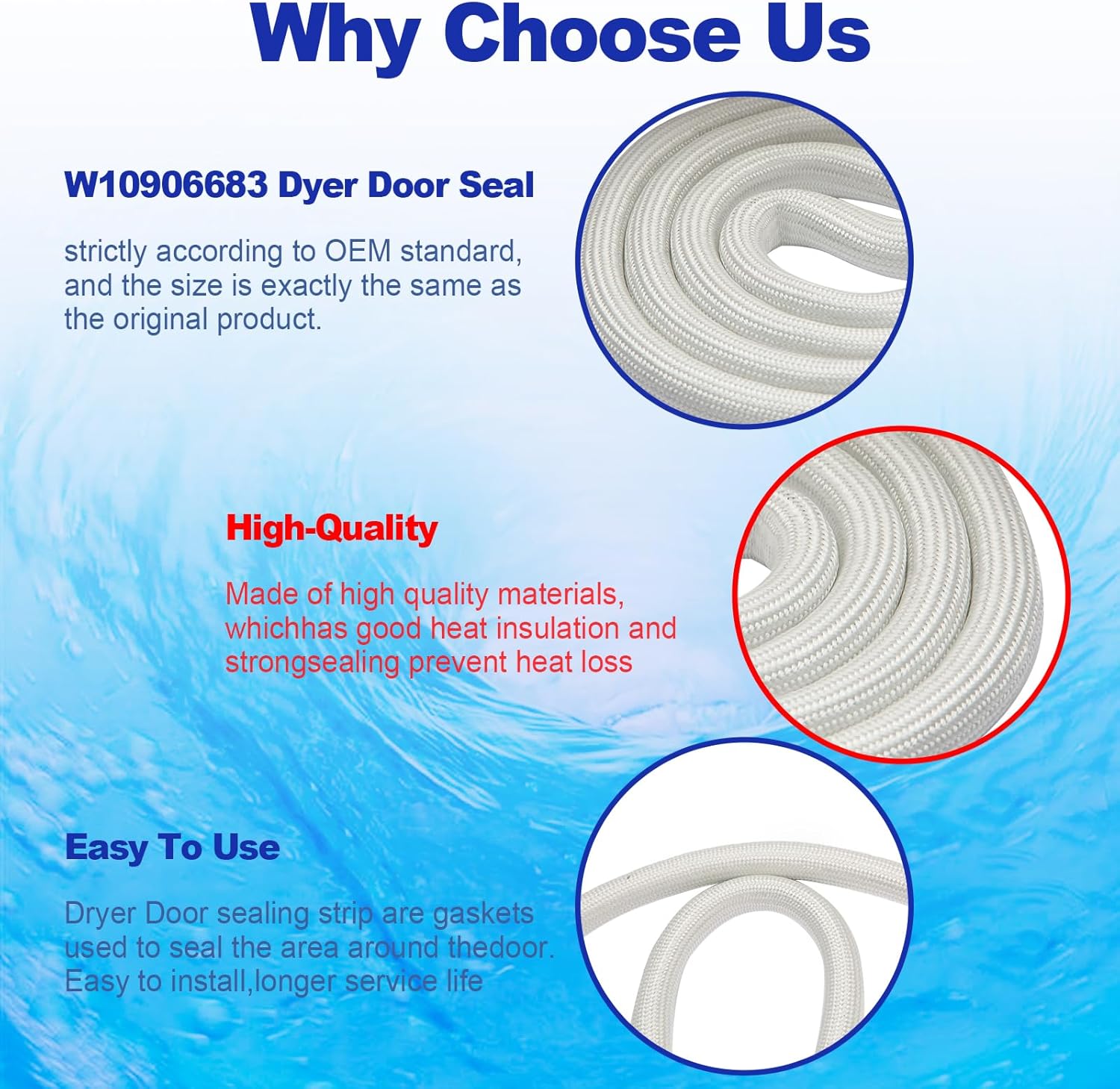 El sello de la puerta del secador reemplaza W10906683 para el reemplazo W10823580 AP6034191 WP3390731 del sello del secador de WhirlpoolKenmore
