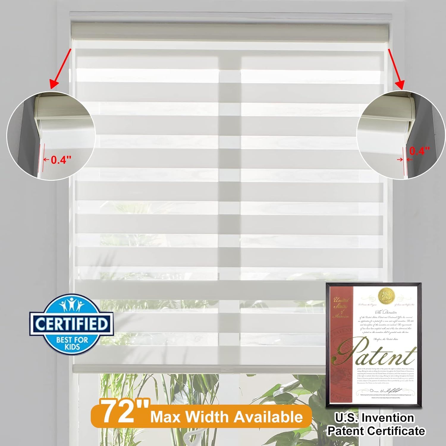 Persilux Persianas sin cordones estilo cebra para ventanas, sin cordones, 35 pulgadas de ancho x 47 pulgadas de alto, control de luz de doble capa