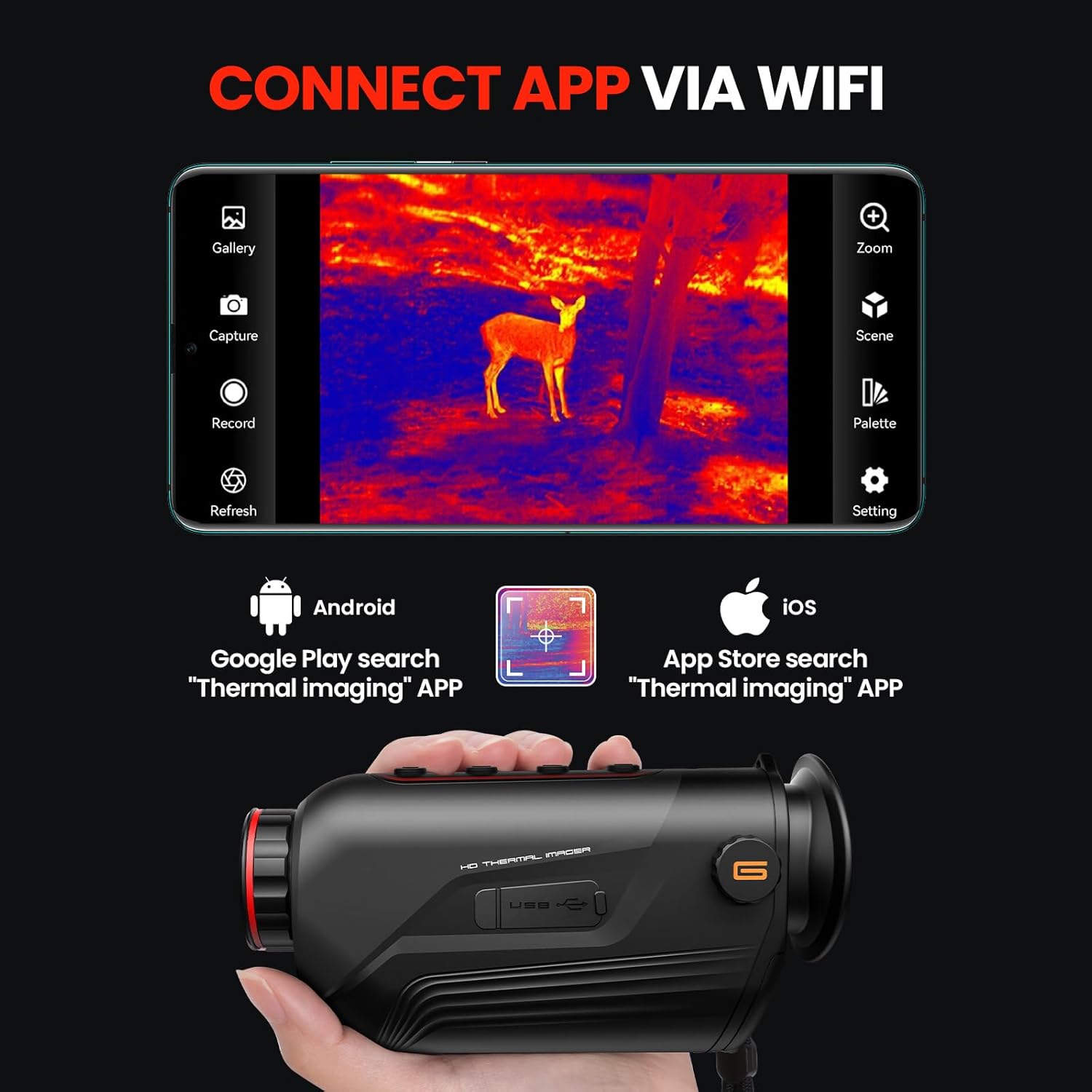 GOYOJO Monóculo térmico, 256 x 192 (25 Hz), cámara de monoscopio de imágenes térmicas para adultos, lentes focales de visión de 0.394 pulgadas,