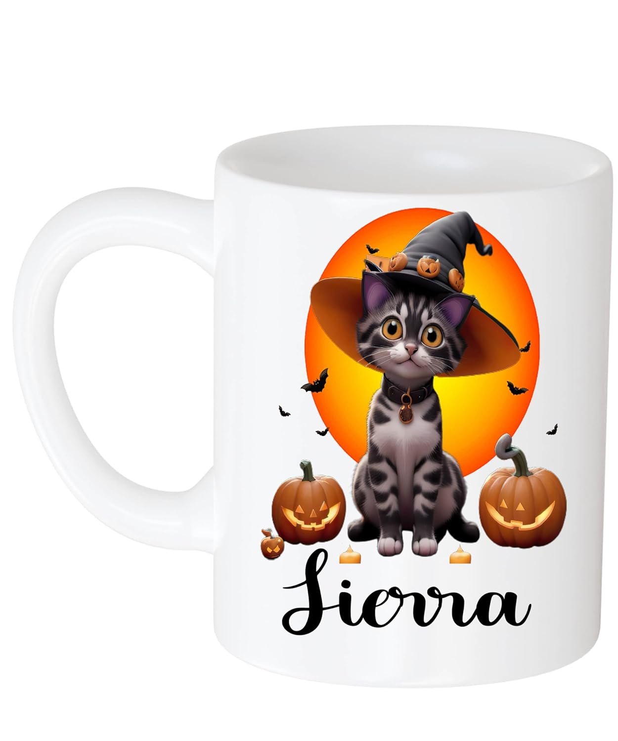 Personalized Halloween Name Love Sierra Personalized Halloween Cat Mug with Name, Personalized Gift, Names, 11 Oz Halloween Mug, Ceramic 11oz White