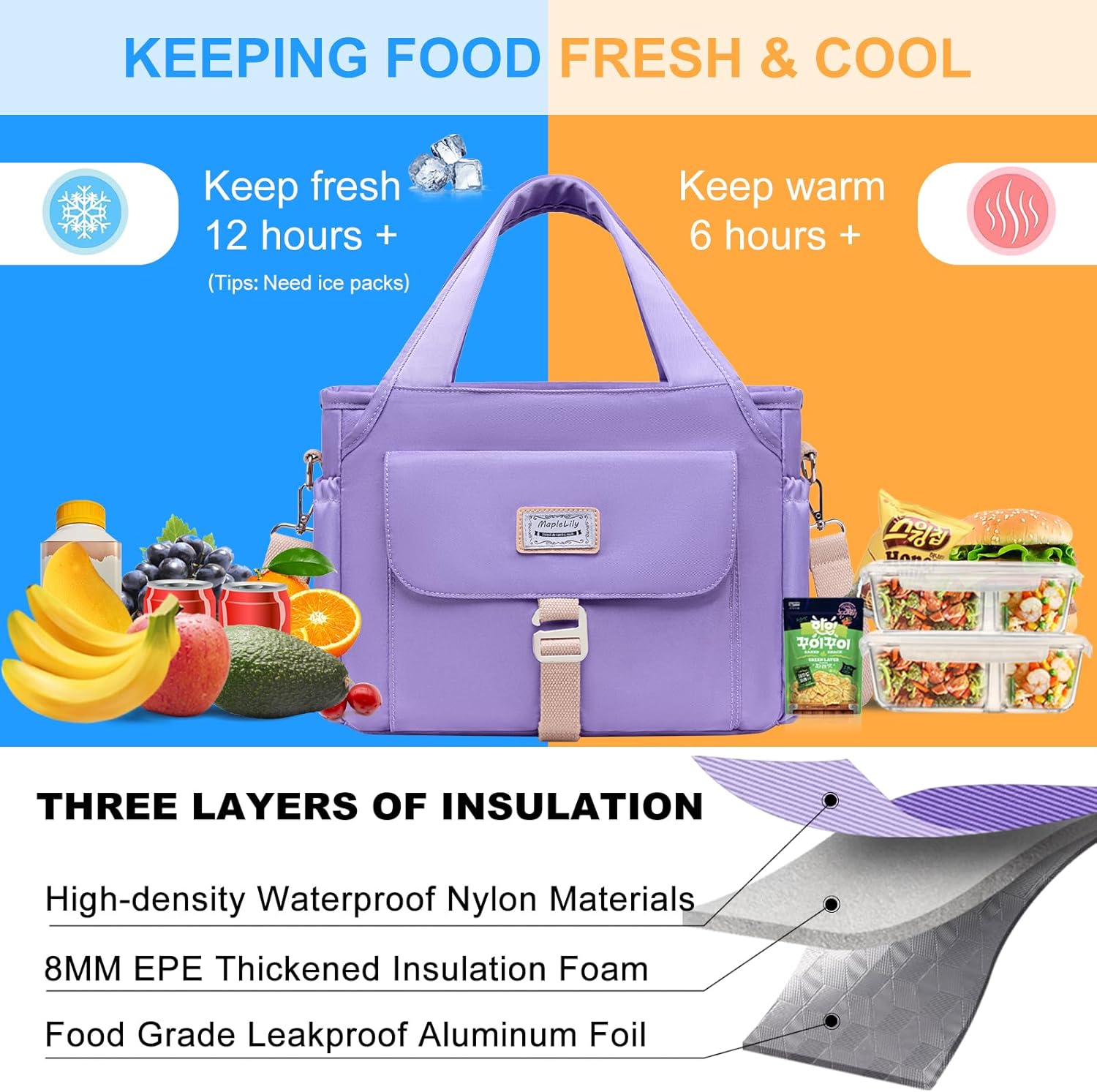 Lonchera para hombres y mujeres, lonchera grande aislada, bolsa de almuerzo a prueba de fugas para adultos, bolsa de almuerzo reutilizable con