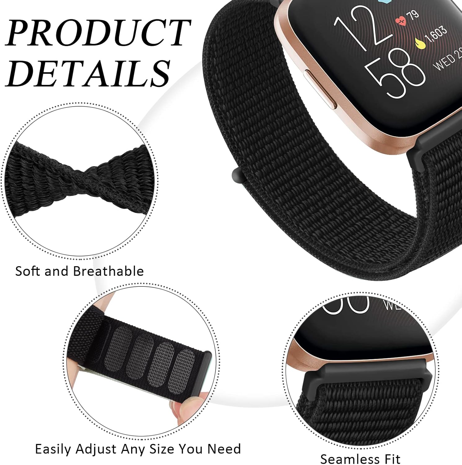 Bandas de nailon para Fitbit Versa 2 – Pulseras deportivas de repuesto suaves y transpirables para mujeres y hombres