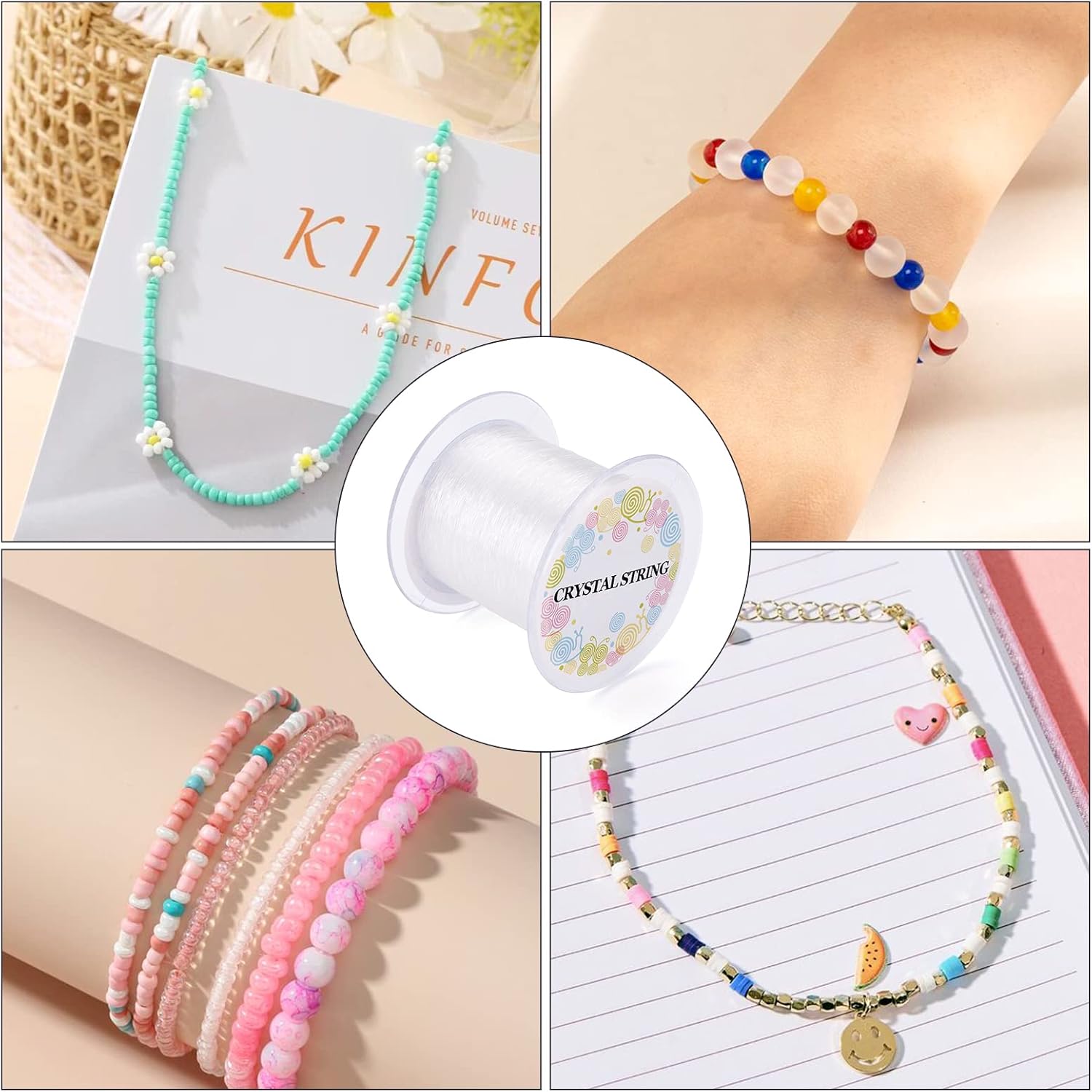 Pandahall – Hilo elástico transparente (524.9 ftrollo, 0.024 in, para joyería, para hacer pulseras, collares y pulseras)