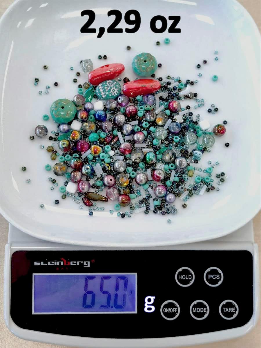 SCARA 2,29 oz (65 g) Mezcla única de cuentas de vidrio checo para la fabricación de joyas, cuentas y surtidos de cuentas. Cuentas prensadas, Matubo,