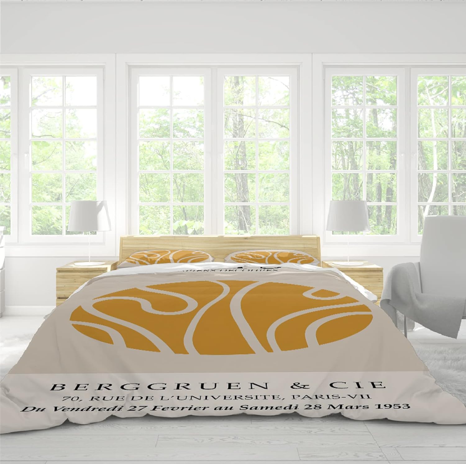 3 piezas Funda nórdica Henri Matisse Amarillo Patrón Redondo Cubierta de edredón con cierre de cremallera y lazos de esquina Soft Cozy Bedding Sets