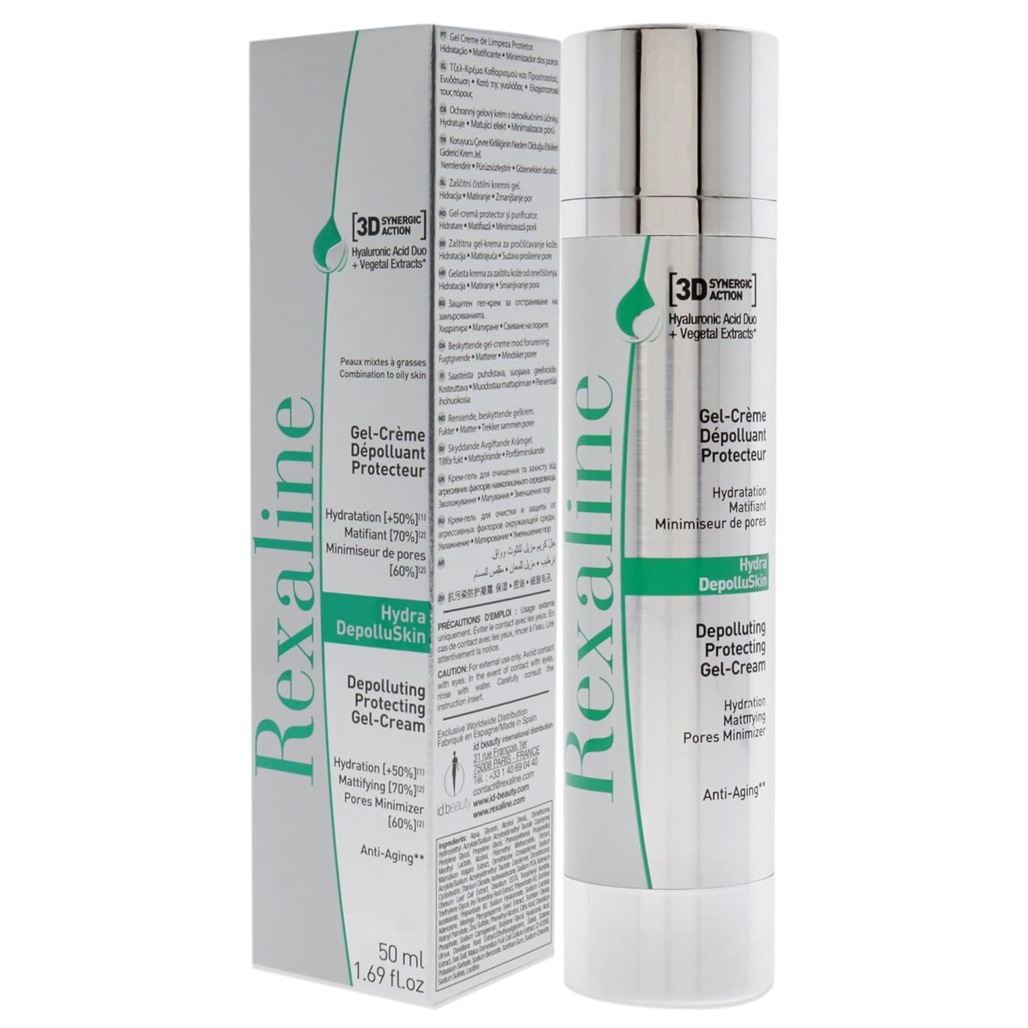 Rexaline Hydra Depolluskin Crema de gel protectora descontaminante, 1.69 onzas líquidas