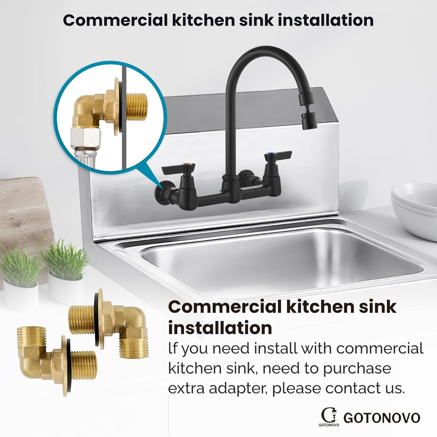 gotonovo Grifo de cocina de montaje en pared negro mate de 8 pulgadas centro ajustable de 360 grados giratorio de 360 grados grifo de fregadero de