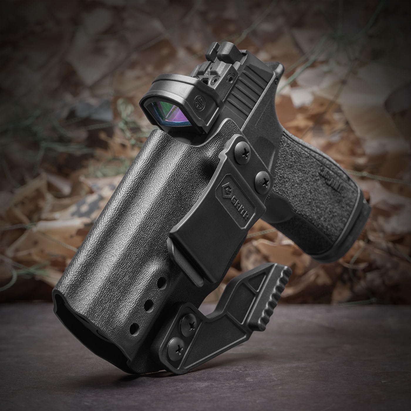 GRITR IWB Kydex – Funda para pistola Sig Sauer P365-XMACRO para mano derechaizquierda, corte óptico, garra de ocultación, parte inferior abierta,