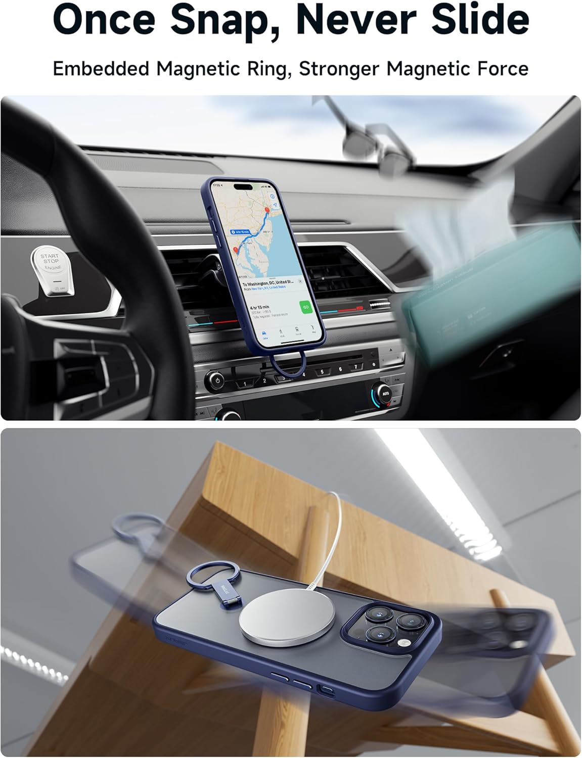 JSAUX RingLax – Funda magnética para iPhone 15 Pro con soporte y anillo mejorados, más flexible y más ángulo, compatible con Mag-Safe, delgada,
