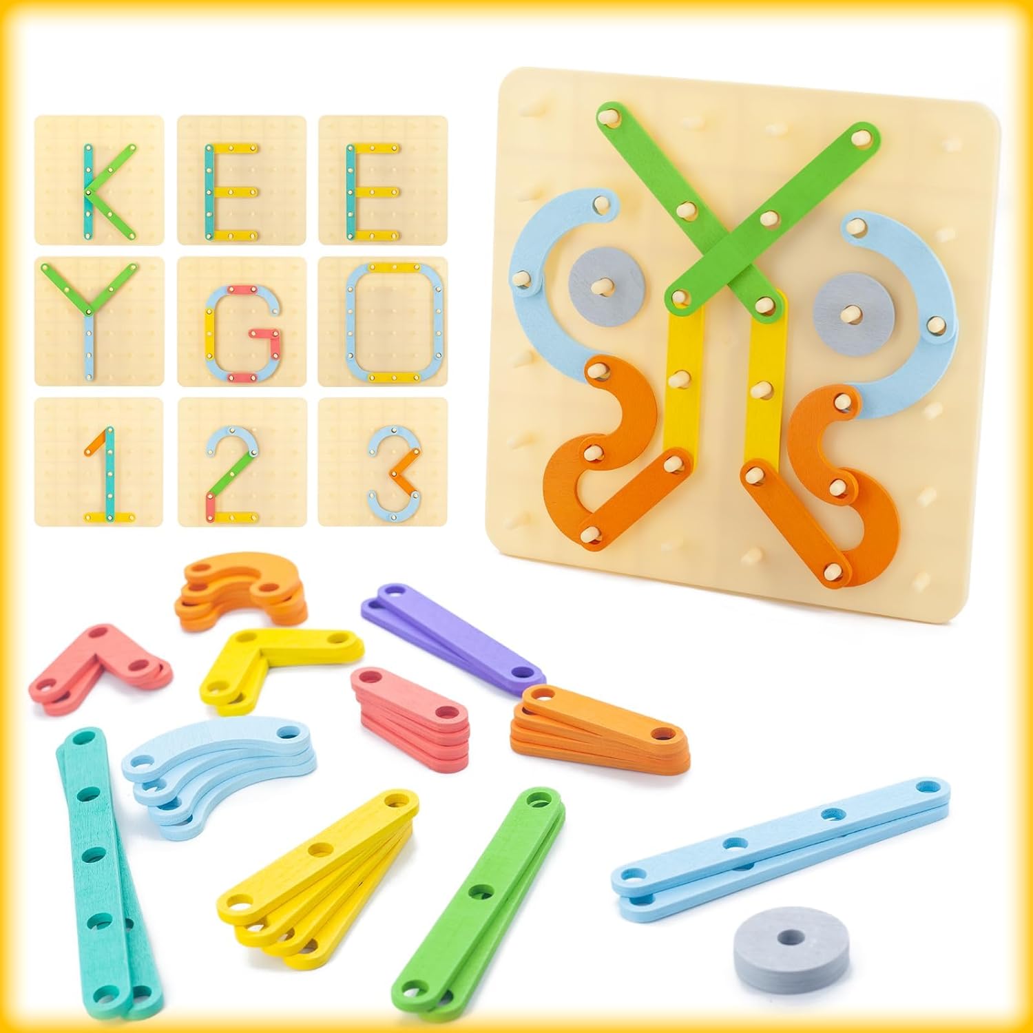 Juguetes Montessori, rompecabezas con formas de letras y números, juguetes de construcción, 35 piezas de madera para educación preescolar, juego de