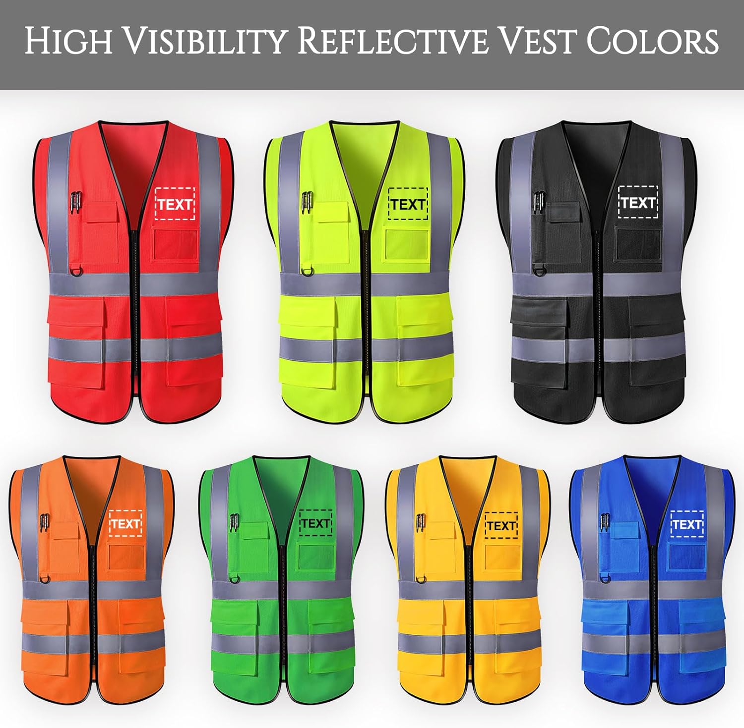 Chaleco de seguridad personalizado para hombres con bolsillos de logotipo, chalecos reflectantes de alta visibilidad, ropa de trabajo de seguridad