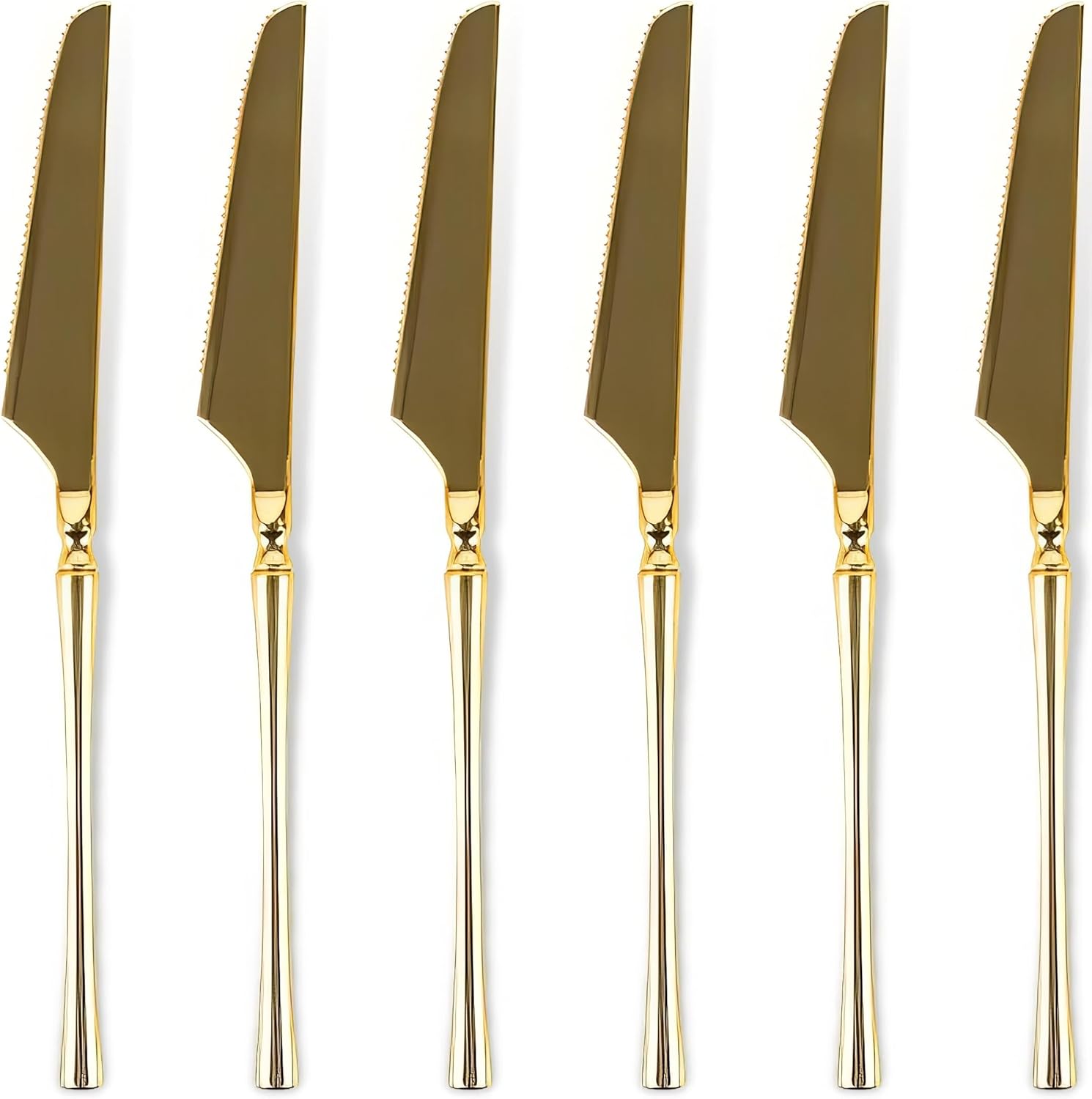 Blue Sky Infinity Flatware – Cuchillos desechables dorados, 32 unidades, cubiertos de plástico elegantes para eventos y celebraciones elegantes