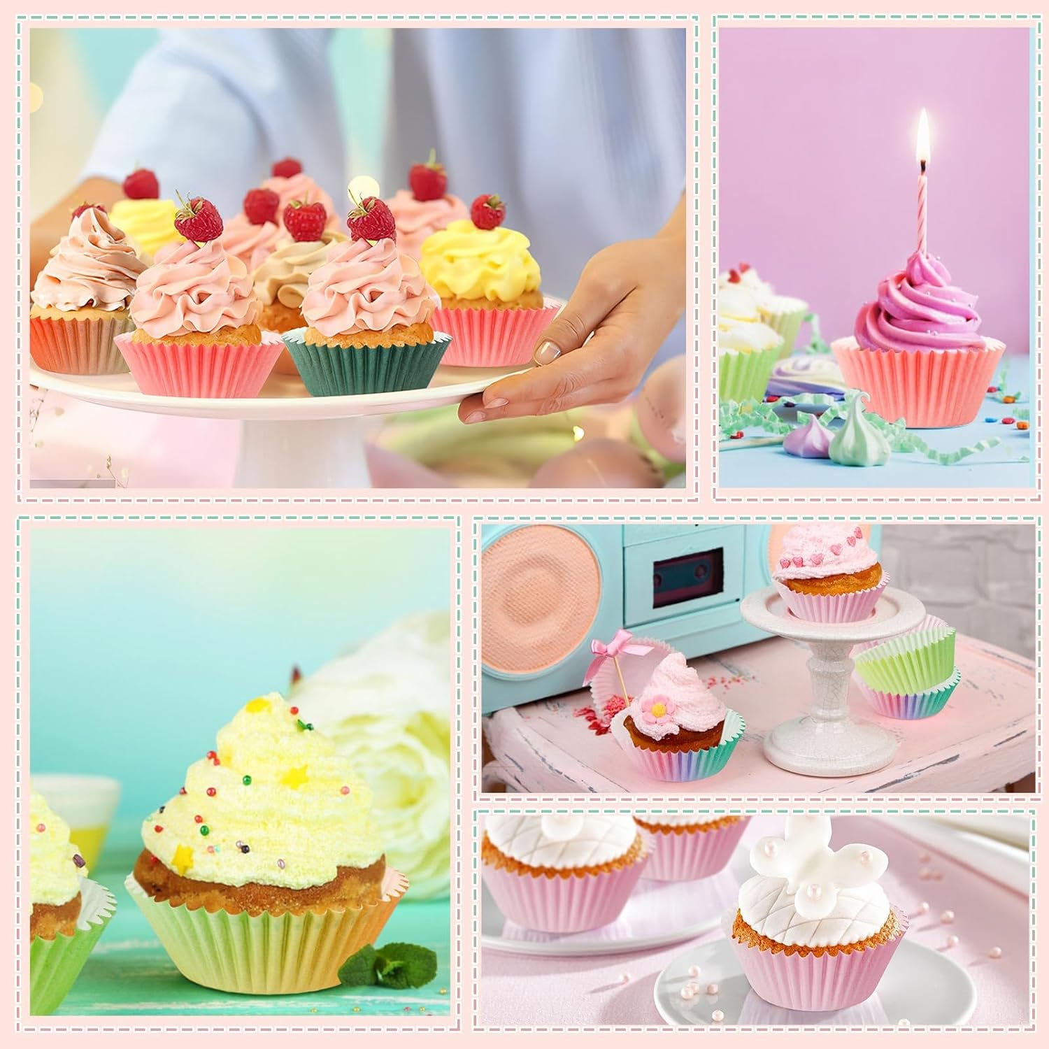 SANNIX 450 forros coloridos estándar para cupcakes, diseño degradado, para hornear, envoltorios de papel para magdalenas, para fiestas de