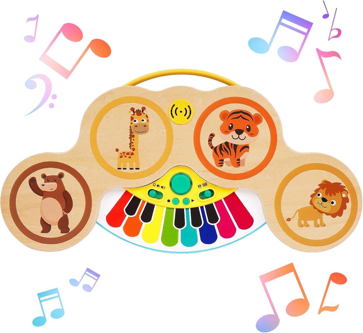 Juego de piano de tambor para bebés y niños, 2 en 1, instrumentos musicales Montessori, juguetes para niños pequeños con canciones y luces,