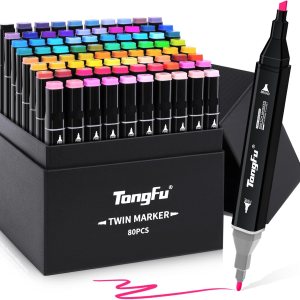 TongFu Marcadores de alcohol de 80 colores, doble punta, permanentes, para artistas, adultos y niños, juego de rotuladores para dibujar bocetos e TongFu Marcadores de alcohol de 80 colores, doble punta, permanentes, para artistas, adultos y niños, juego de rotuladores para dibujar bocetos e