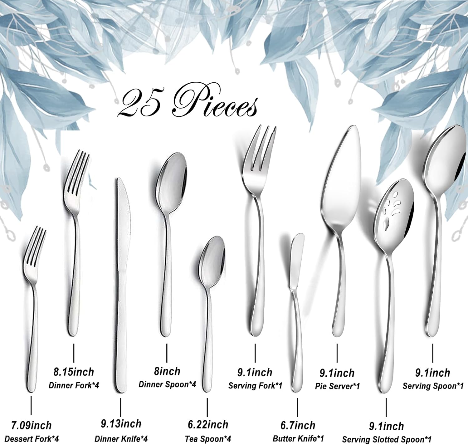 APEO Juego de cubiertos de acero inoxidable de 25 piezas para 4 personas con utensilios para servir, juegos de cubiertos pulidos de alta calidad,