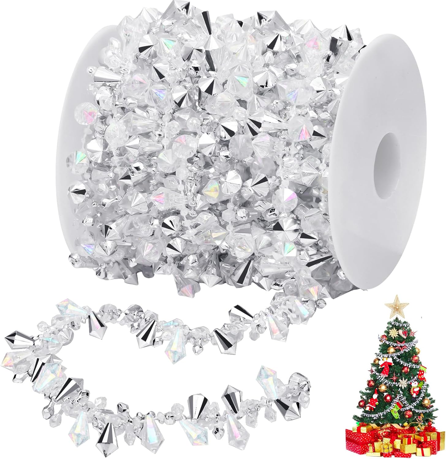 Bucherry Guirnalda de Navidad de 20 pies con cuentas de acrílico de cristal para colgar decoraciones rústicas para árbol de Navidad, adornos de