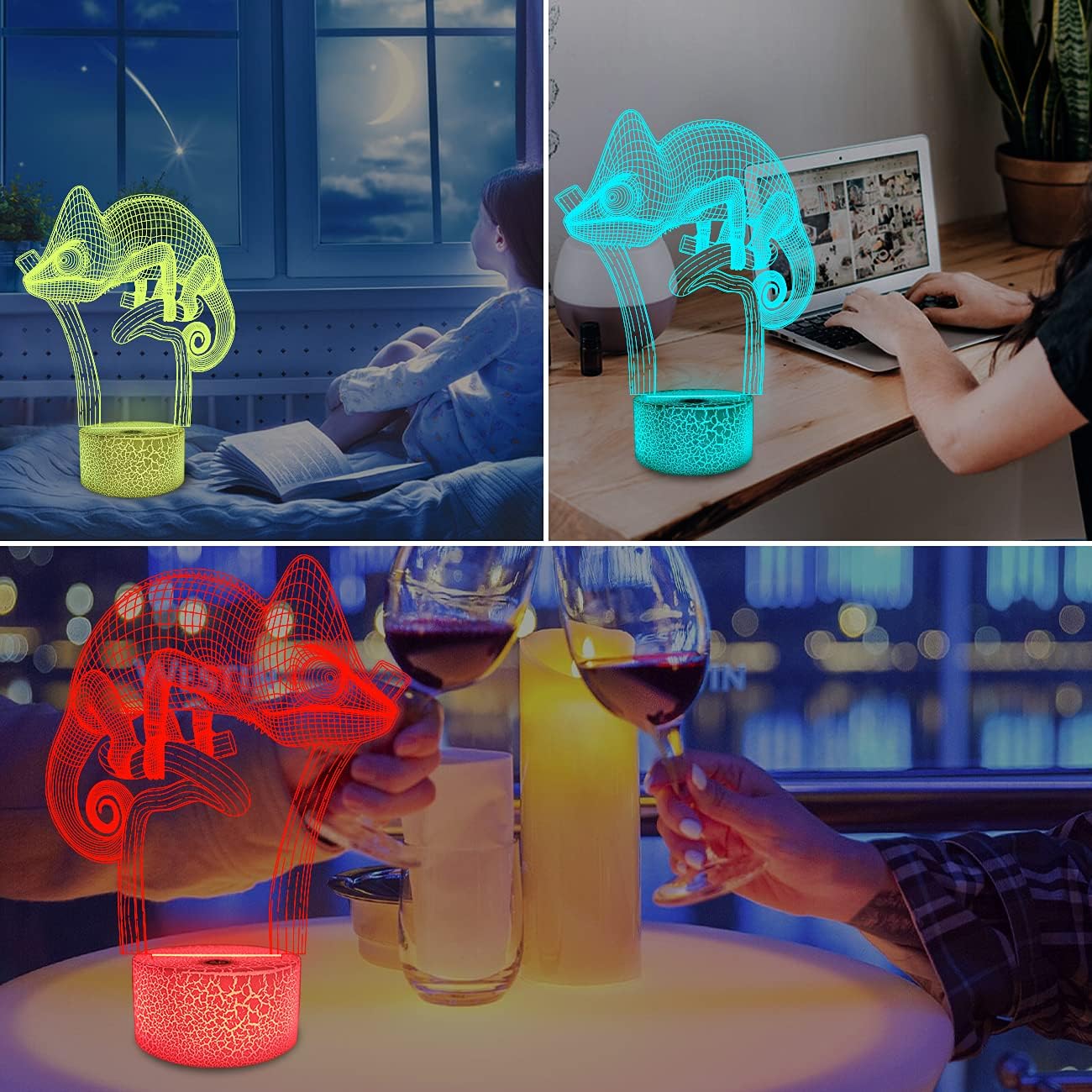 FULLOSUN Camaleón – Lámpara LED de proyección de lagarto 3D, luz nocturna para habitación de bebé, decoración del hogar, regalos de cumpleaños de