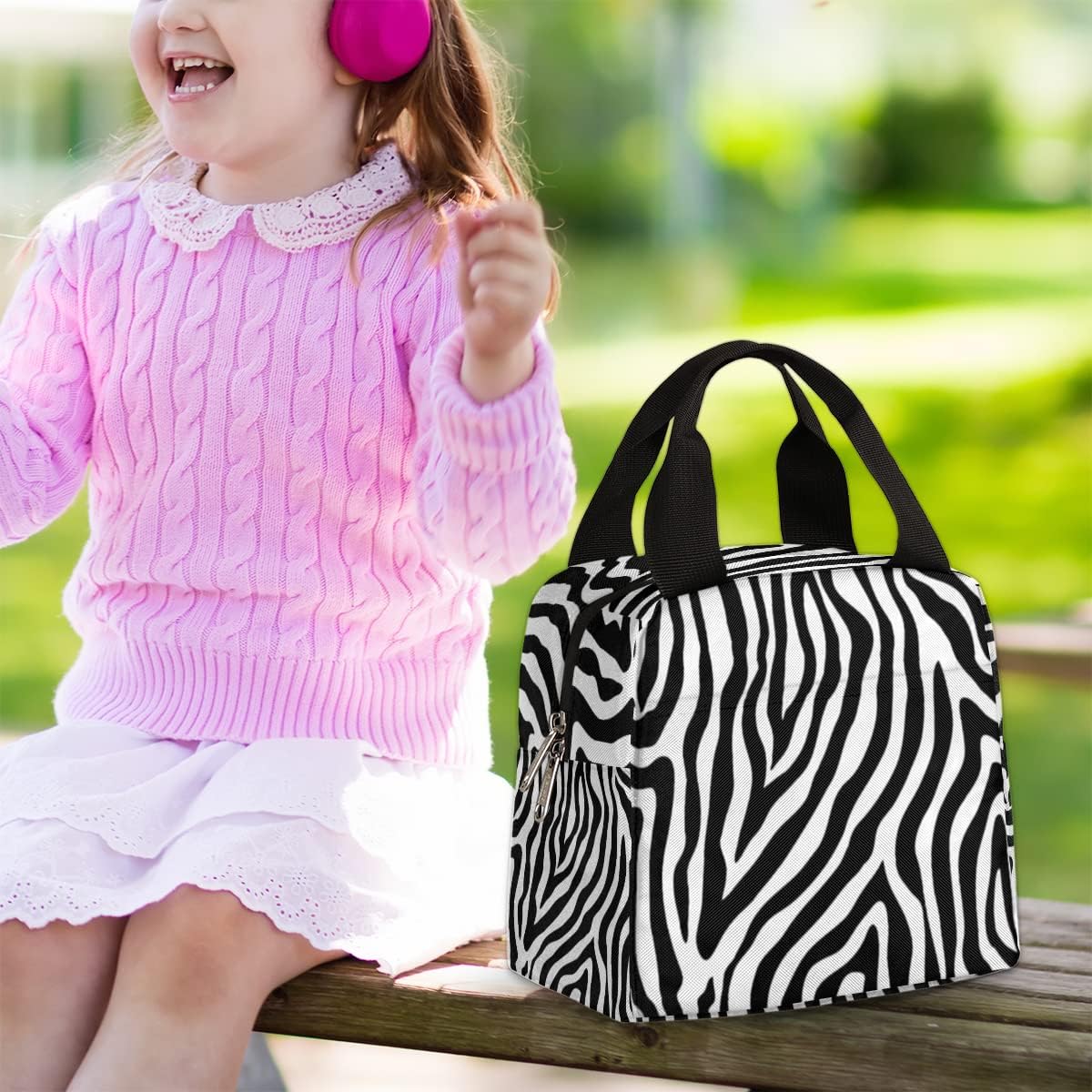 Bolsas de almuerzo para mujeres y hombres, con estampado de cebra, aislada, estampado de cebra, reutilizable, bolsa de almuerzo para niñas, niños,