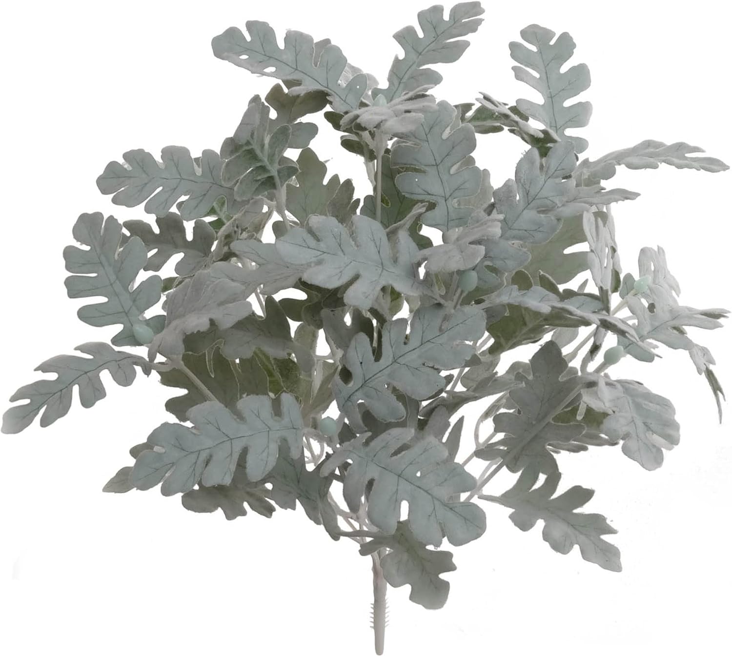 Arbusto de molino polvoriento flocado de 16 pulgadas, vegetación artificial realista para decoración del hogar, bodas y eventos, planta de follaje