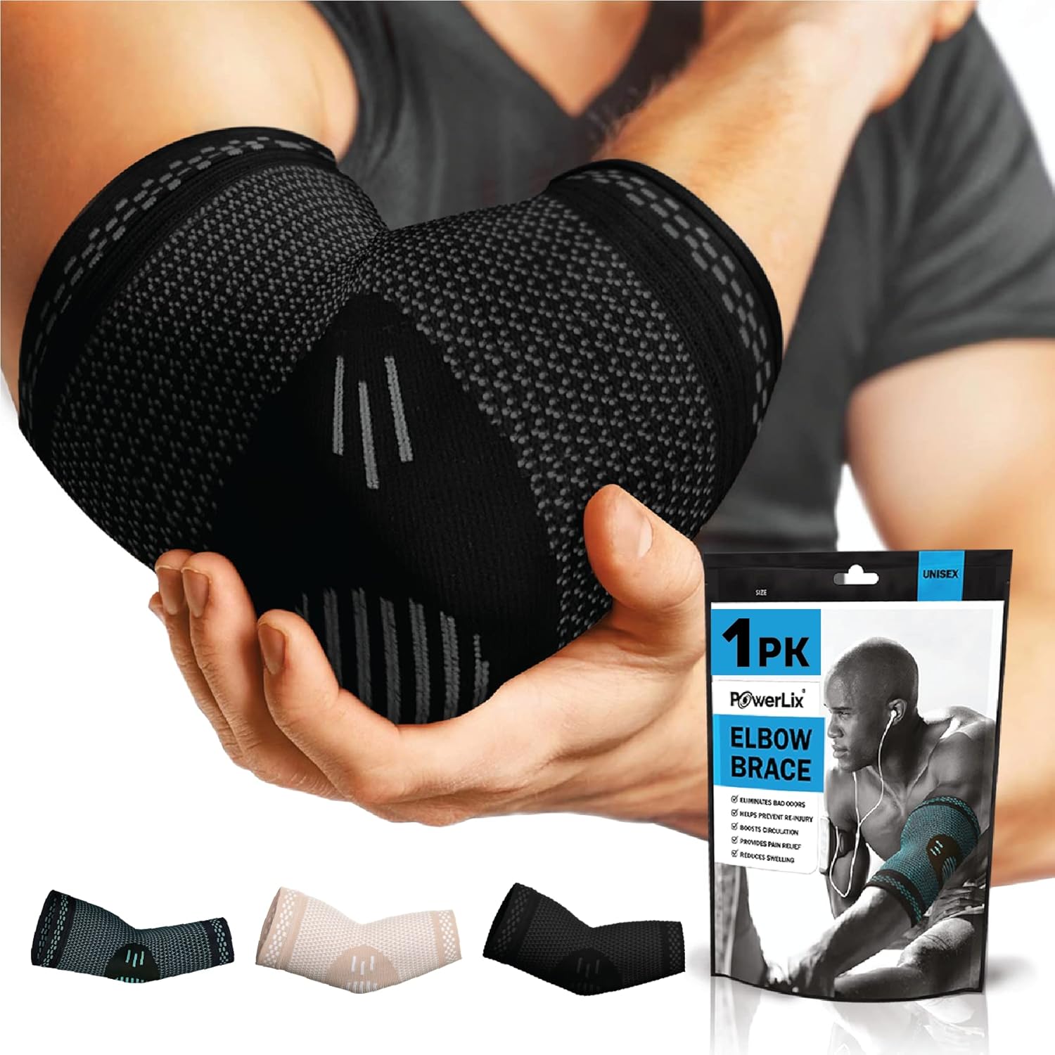 POWERLIX – Codera ortopédica de compresión (par) – Codera para codo de tenista, bursitis de codo de golfista y esguinces para aliviar el dolor de