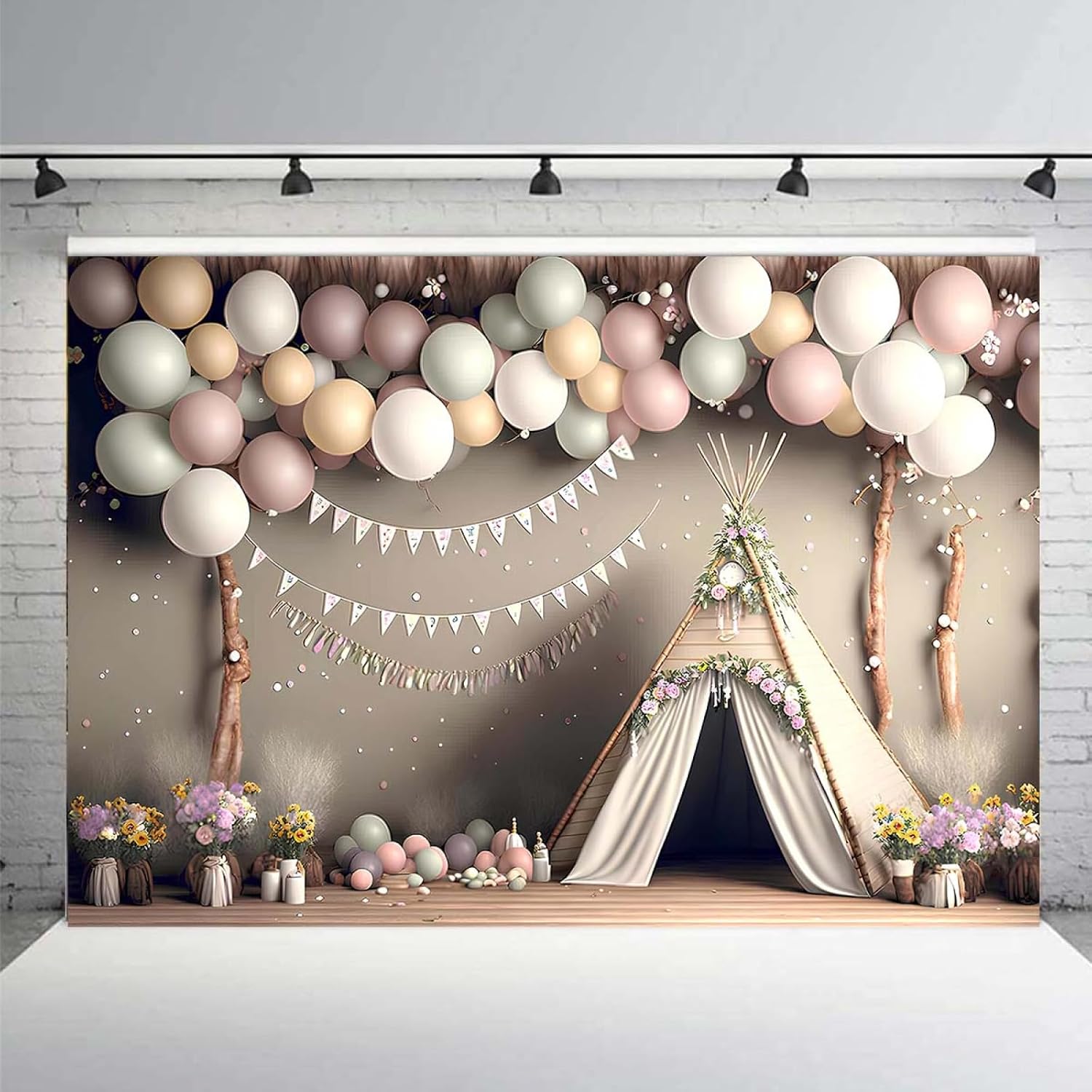 XUNJIN NO.01 – Fondo de fotografía de globo rosa bohemio para niños, fiesta de primer cumpleaños, pastel, retrato, decoración de fotos, telón de