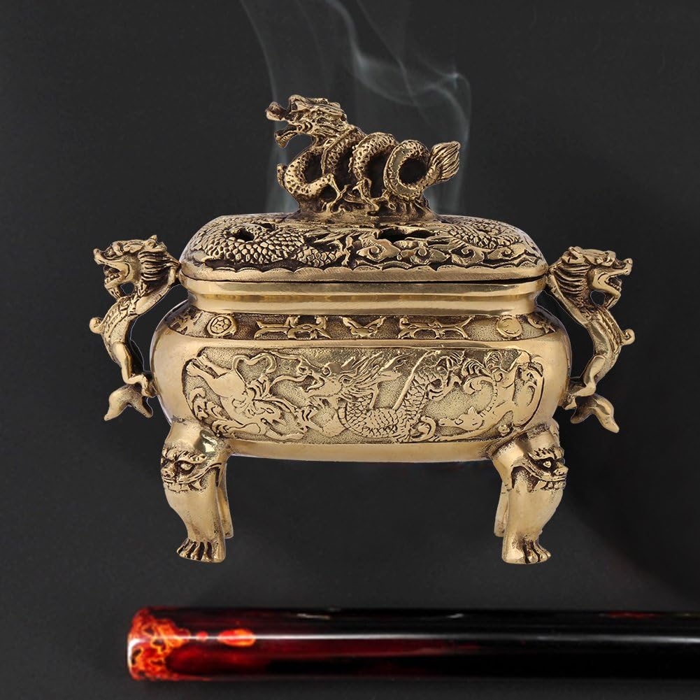 Quemador de incienso de carbón, 1 unidad, soporte de incienso de bronce antiguo, cobre, dragón chino, quemador de incienso para decoración del hogar